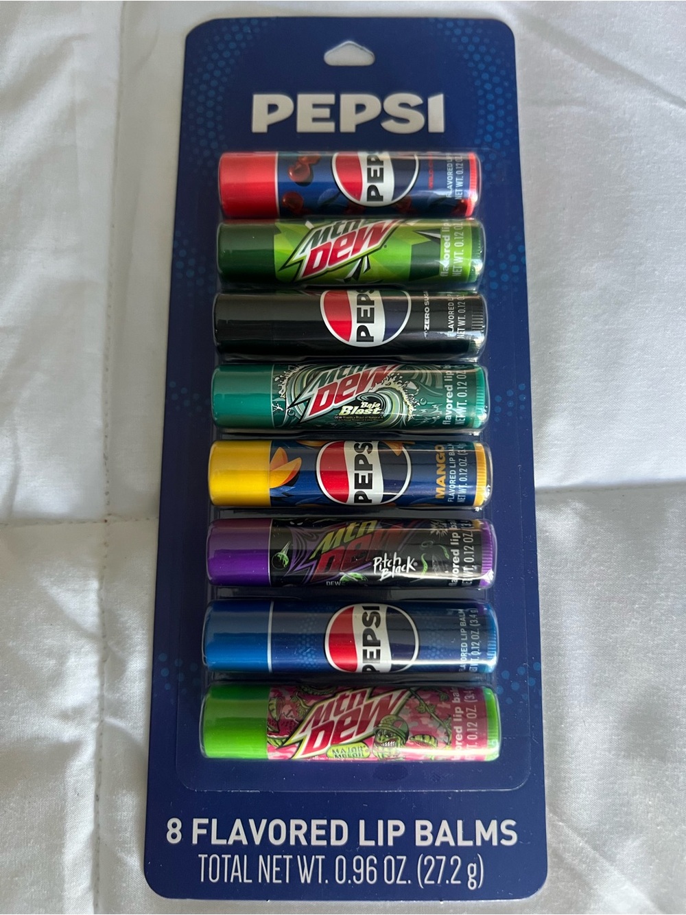 Pepsi 8-Pack Flavored Lip Balms - Blue, Red, Green, Black, Yellow, Purple